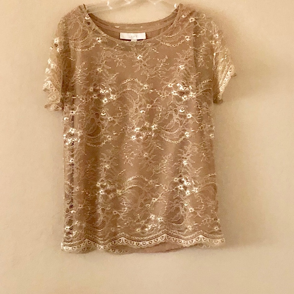 LOft BEIGE LACE BLOUSE